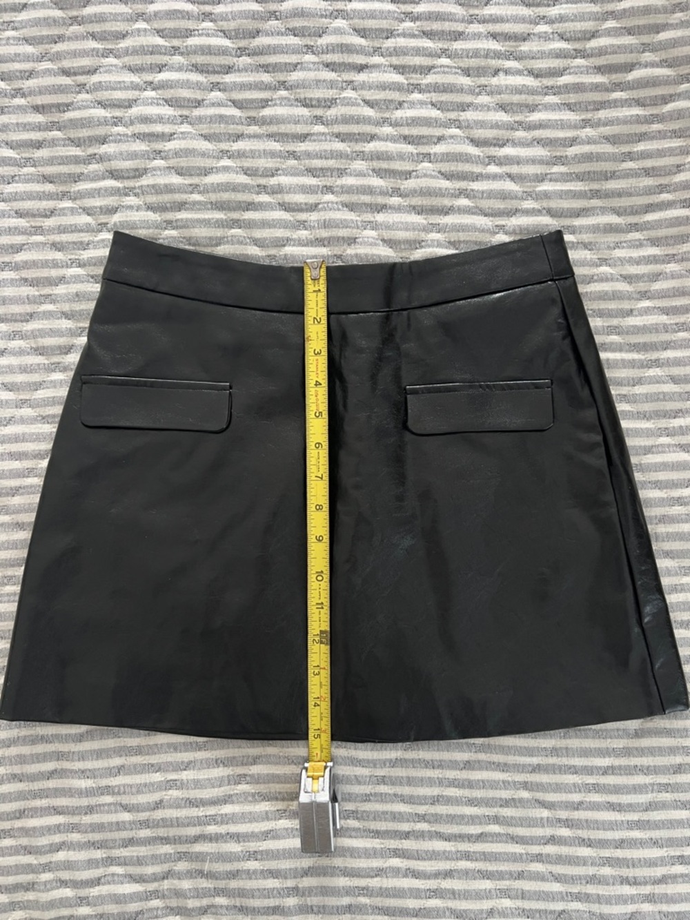 Meshki Boutique Black Faux Leather Mini Skirt with Front Flap Pocket Flaps S - Picture 7 of 8